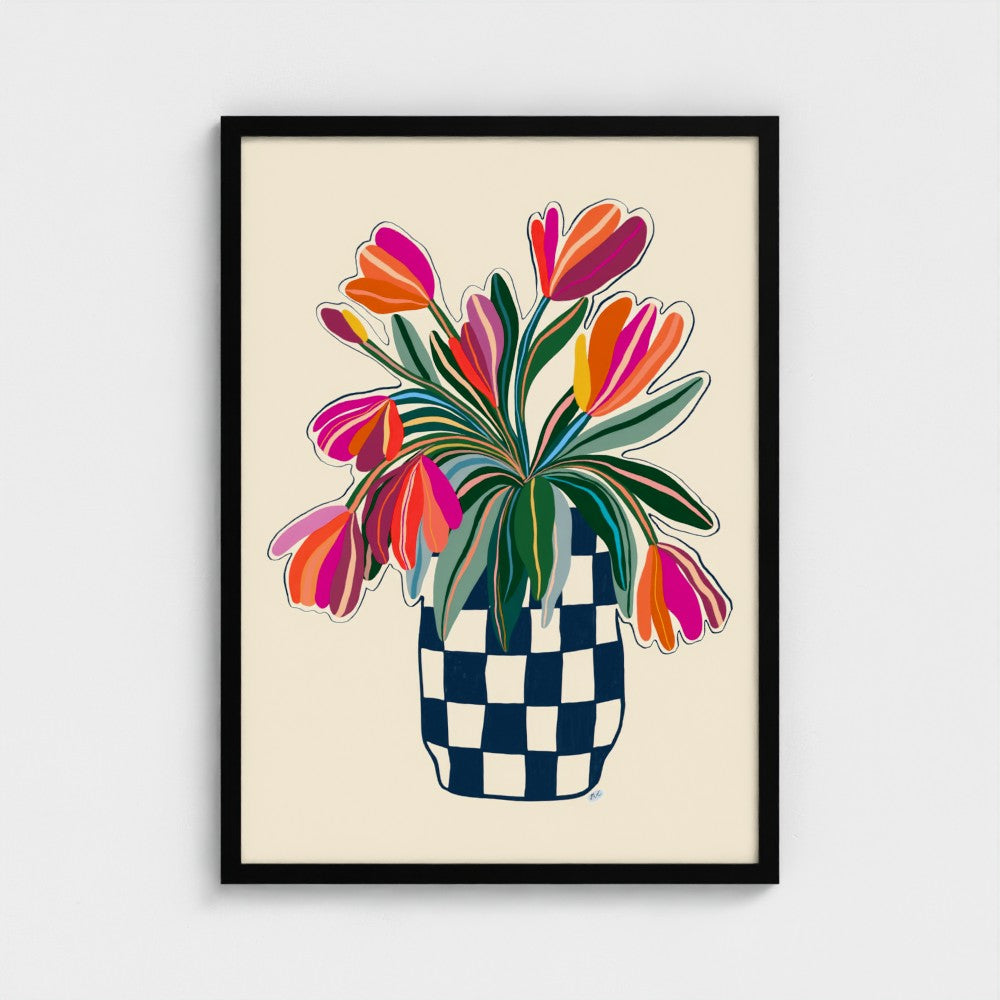 Tulips in blue checks