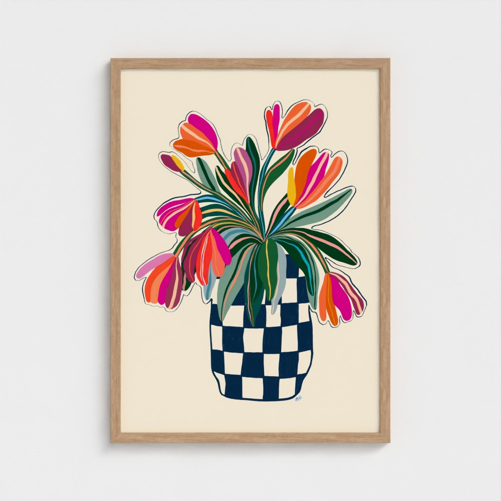 Tulips in blue checks