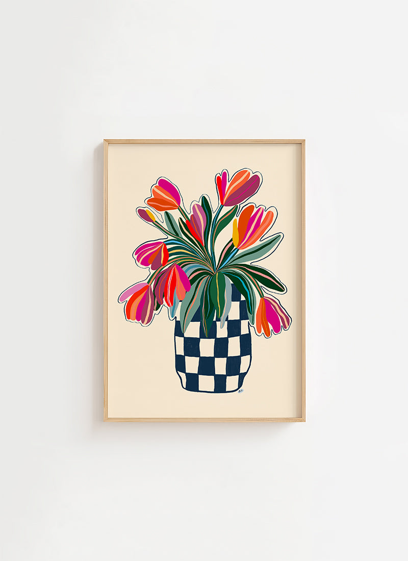Tulips in blue checks