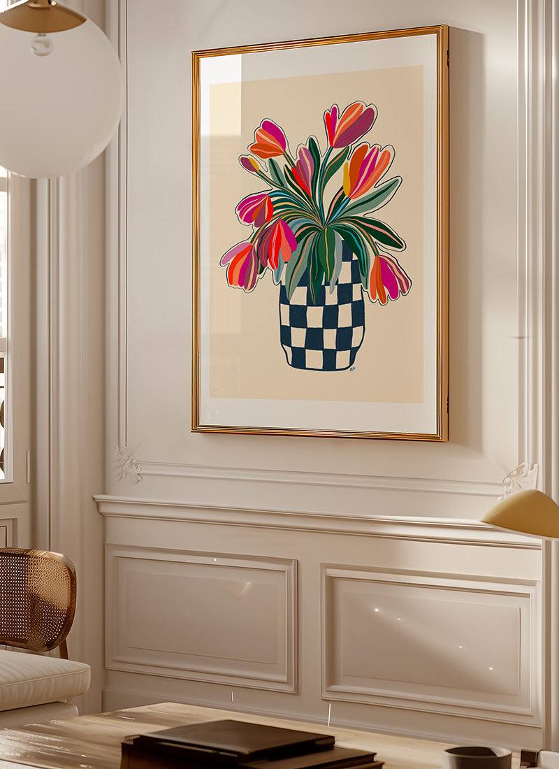 Tulips in blue checks