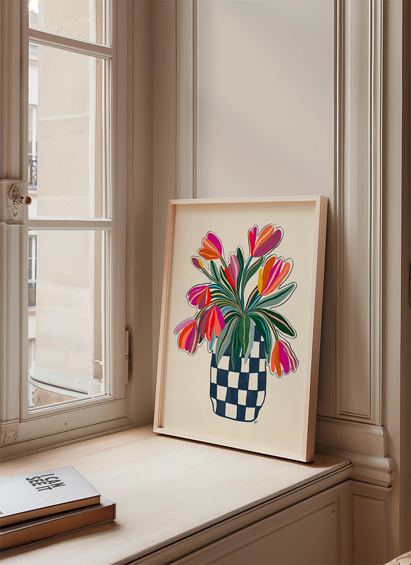 Tulips in blue checks