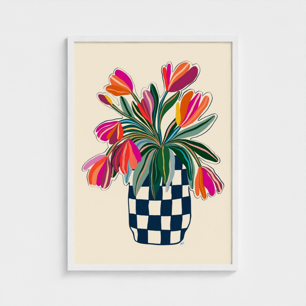 Tulips in blue checks