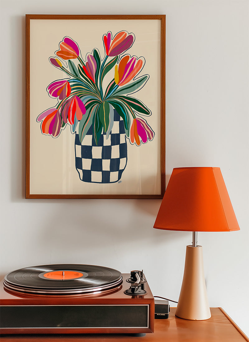 Tulips in blue checks