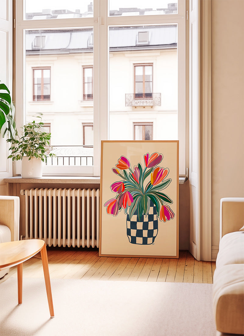 Tulips in blue checks