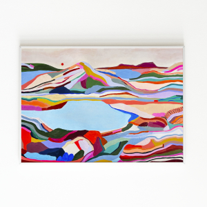 A colorful mountain landscape with a lake by Marina Ester Castaldo