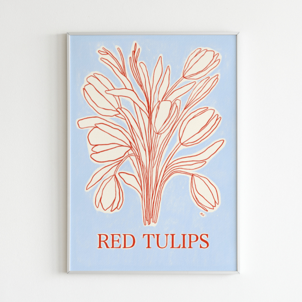 A bouquet of line art red tulips flowers by Marina Ester Castaldo