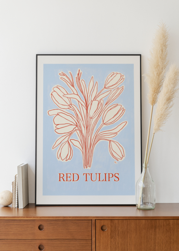 A bouquet of lineart red tulips flowers by Marina Ester Castaldo