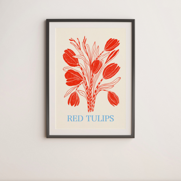 A bouquet of lineart red tulips flowers by Marina Ester Castaldo