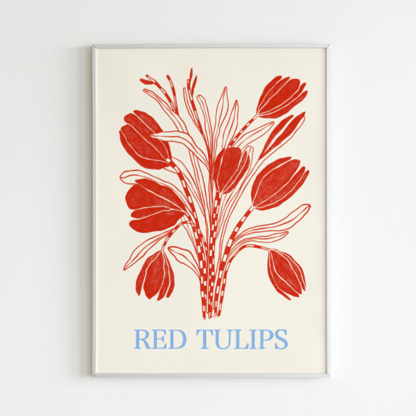 A bouquet of lineart red tulips flowers by Marina Ester Castaldo