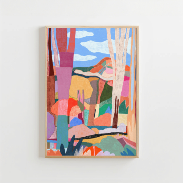 Colorful blocks trees into the woods art